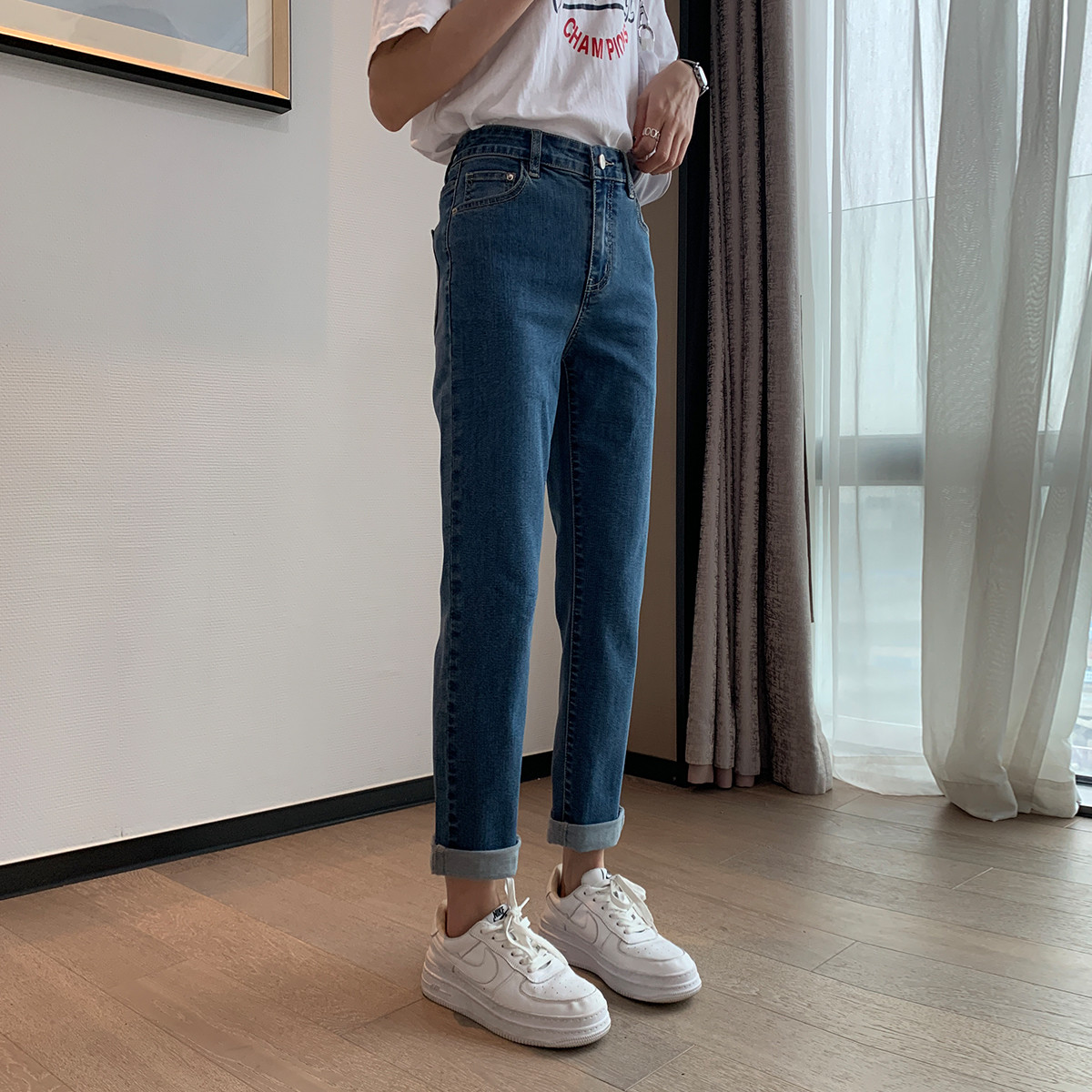 [1折价39.9元叠加优惠券]唐狮春秋新款直筒牛仔裤女修身老爹裤女士显瘦烟管裤子高清大图