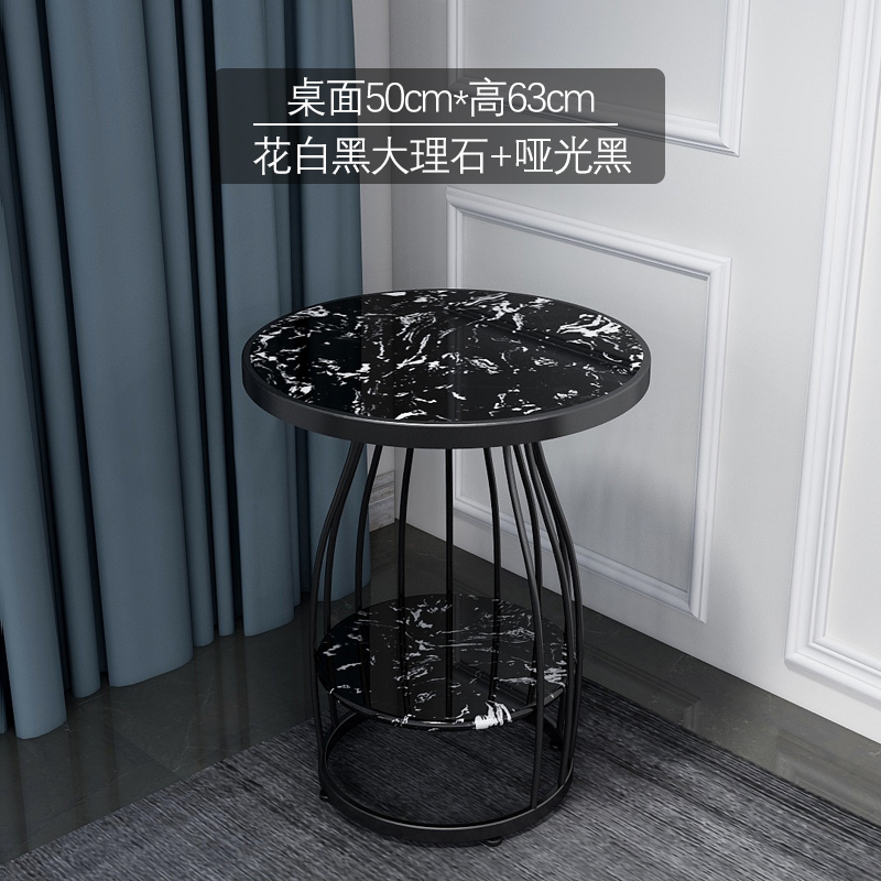 森美人沙发边几北欧大理石客厅轻奢角几小圆桌茶几现代简约铁艺阳台桌子 银灰龙大理石+哑光黑色脚