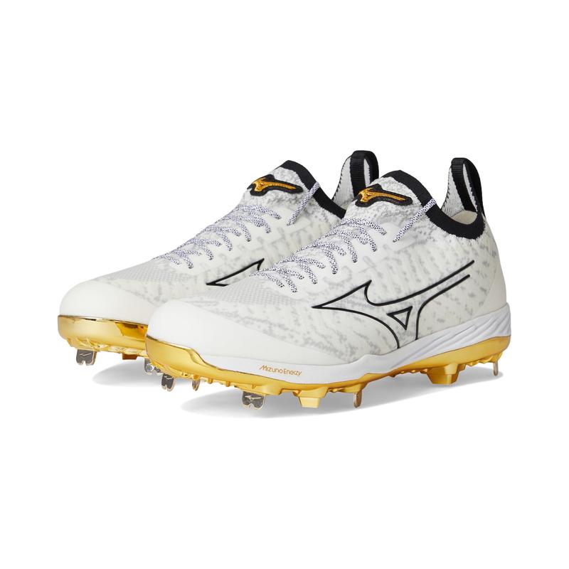美津浓(Mizuno)男士棒球鞋轻量防水透气舒适支撑高性能运动钉鞋 White-Gold 40.5