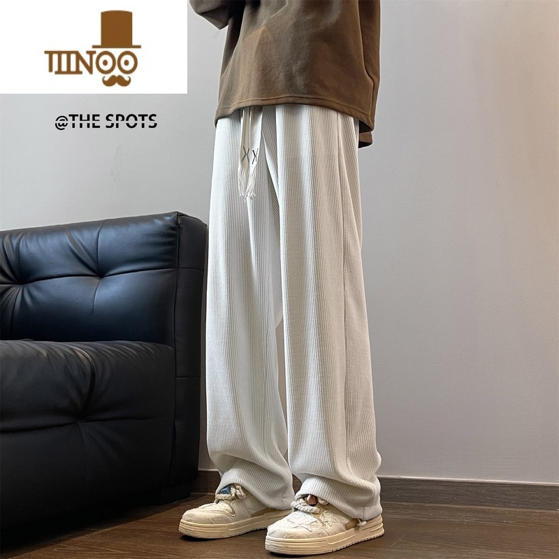 YANXU纯白色灯芯绒百搭休闲裤男秋季日系慵懒坠感裤子青少年宽松直筒A高清大图