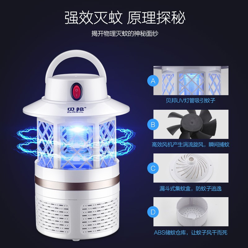 灭蚊灯家用母婴物理灭蚊室内防蚊捕蚊USB 三维工匠 白色蚊灯USB接口+插头