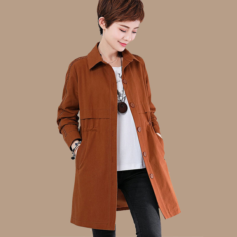 迪鲁奥(diluao)中年女式大码休闲长款风衣外套女春秋40岁50百搭妈妈中