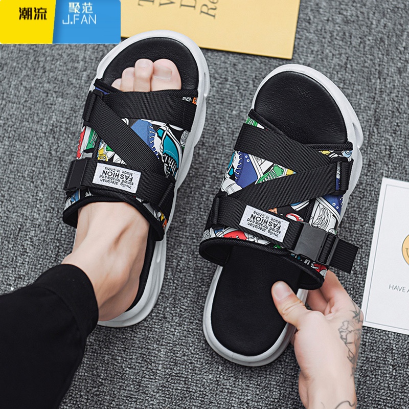聚范拖鞋男夏季室外休闲两用沙滩凉鞋潮流百搭外穿耐磨防滑凉拖鞋 彩色 42