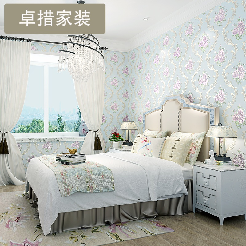 卧室3D精压田园清新小碎花壁纸温馨浪漫婚房背景墙无纺布墙纸壹德壹