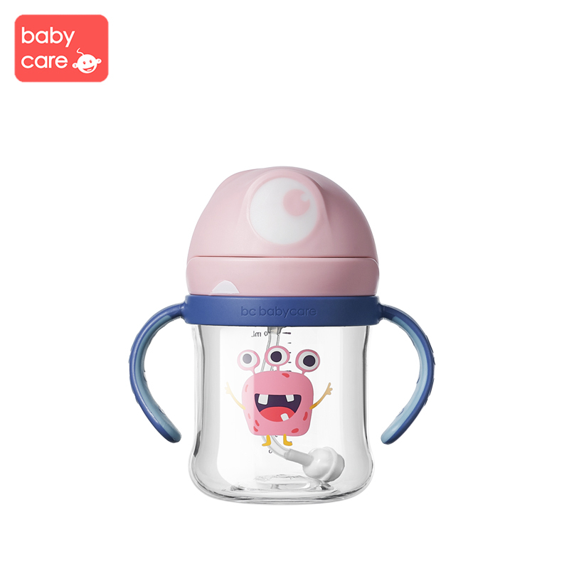 babycare婴儿学饮杯儿童喝水吸管杯子带手柄家用防摔宝宝水杯 把手款珀尔里粉tritan 240ML 2611