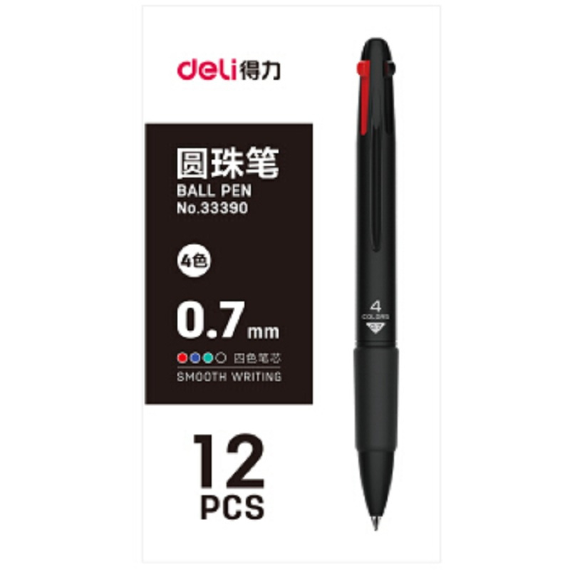 [精选]得力33390 多色按动圆珠笔原珠笔油笔12支/盒(2盒价格) 红色