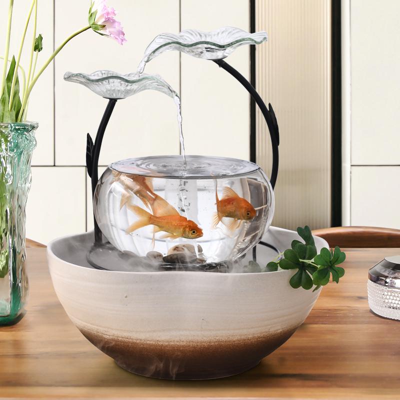 陶瓷流水喷泉摆件创意桌面摆设家居办公室卧室客厅加湿装饰品 三维工匠 何欢流水高清大图