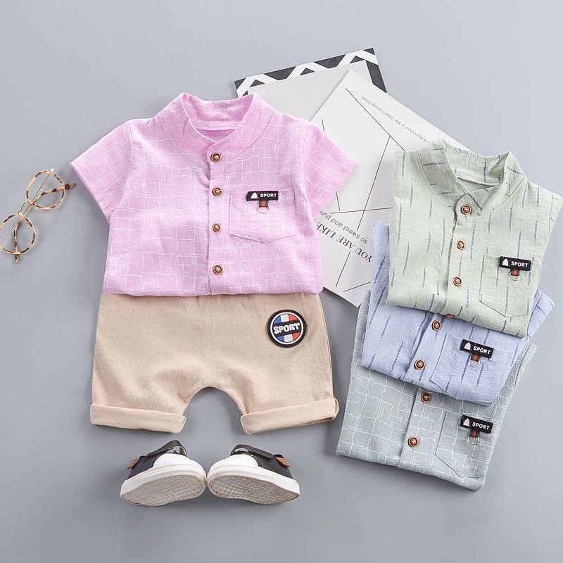 迪鲁奥(DILUAO)男童套装夏装 儿童套装婴幼儿童短袖衬衫宝宝小孩衣服两件套1-3-5岁F210-图片