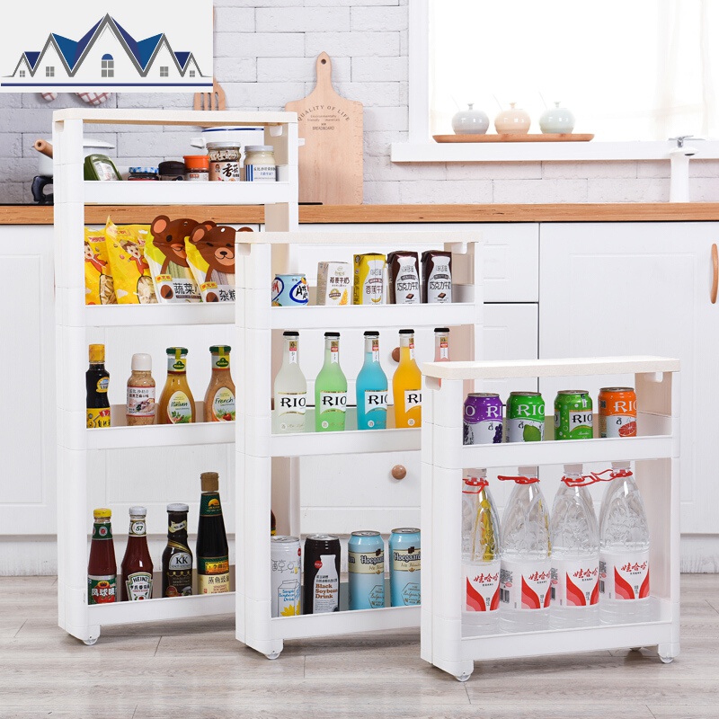 夹缝收纳架13cm宽厨房窄缝架浴室夹缝置物架冰箱置物架夹缝柜 三维工匠收纳柜 白色4个