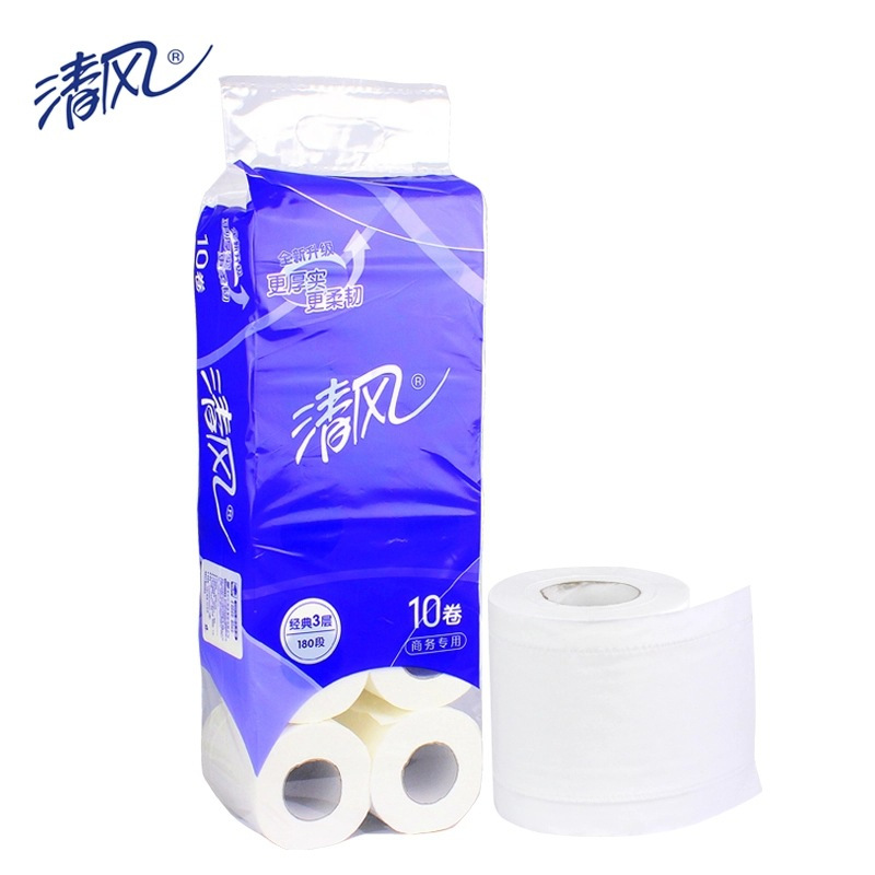 清风卷纸商务酒店卷纸卫生纸180节有芯卷筒纸纸巾 10卷/提*2
