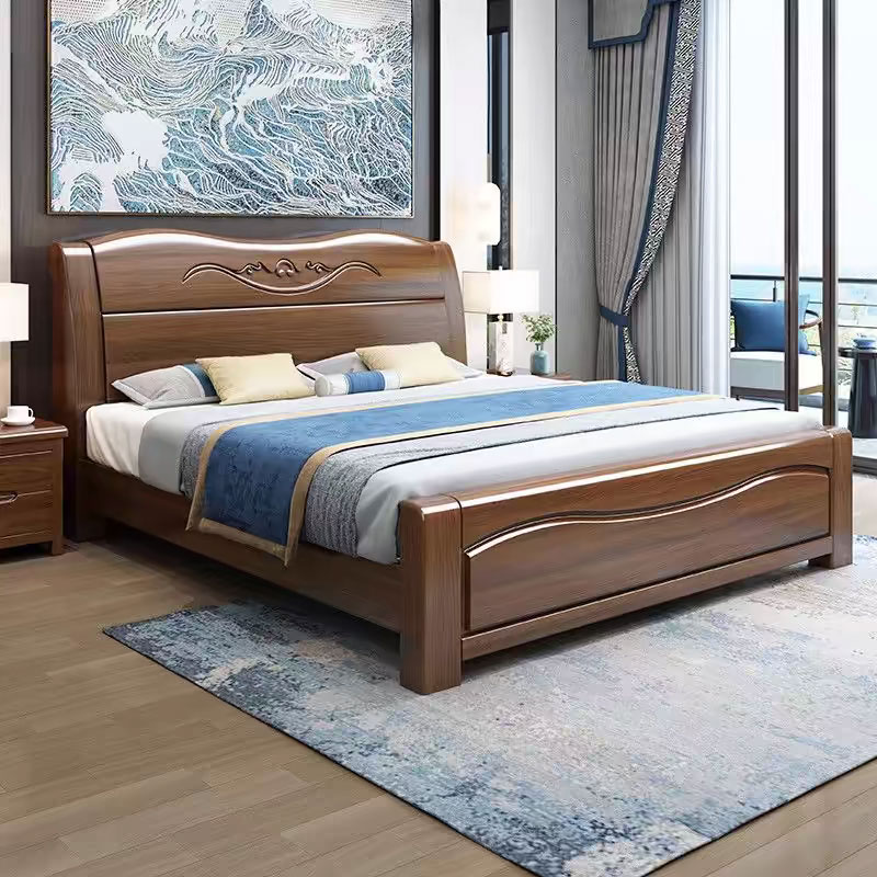 中豫鑫泽 ZYXZ4022920胡桃木实木床1.8米双人床含一个床头柜