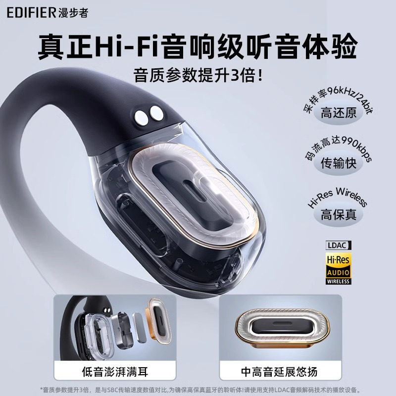 EDIFIER/漫步者Comfo Solo蓝牙耳机挂耳式气传导不入耳开放式运动跑步专用2024新款 苍穹黑