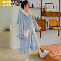 YUNWUXIN珊瑚绒睡衣女秋冬季加厚网红款学生甜美浴袍睡袍长款法兰绒家居服睡衣