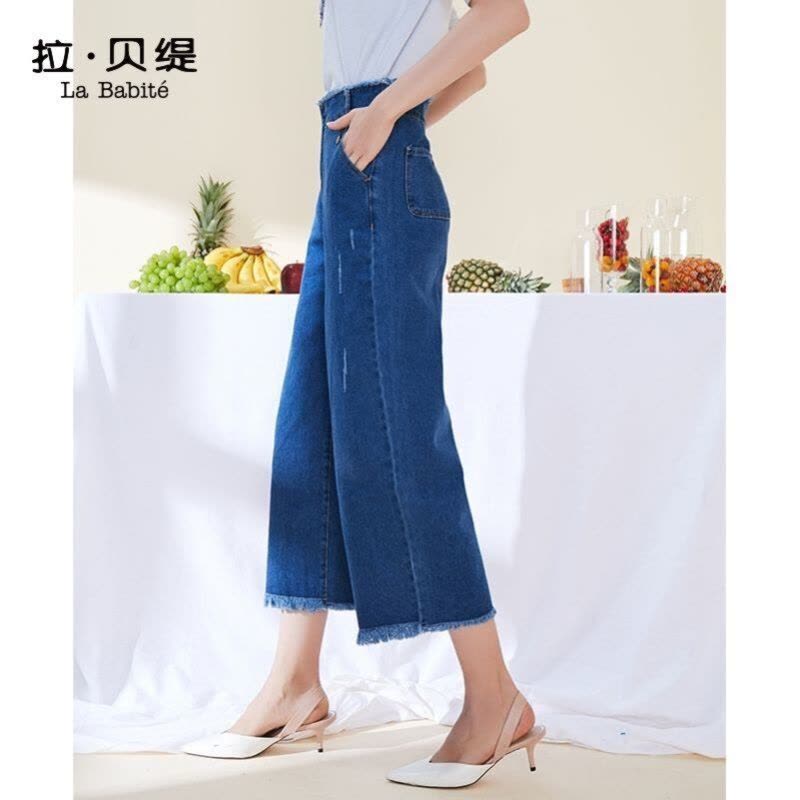 拉夏贝尔拉贝缇牛仔裤女装夏季新款高腰宽松九分直筒火cec图片