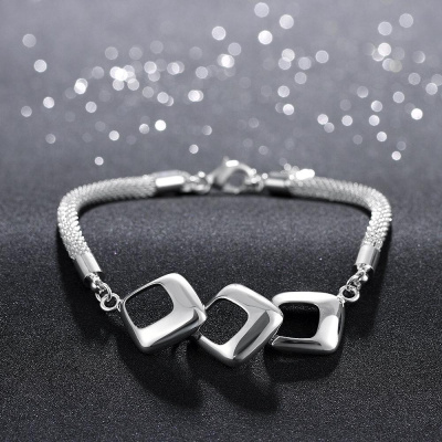 H359Fashion Bracelet 时尚三棱形手链欧美外贸镀925纯银女首饰送女朋友七夕情人节礼物