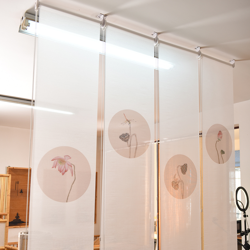 纱帘荷花隔断帘卷帘闪电客客厅屏风卧室窗帘装饰玄关悬挂式屏风帘挂屏
