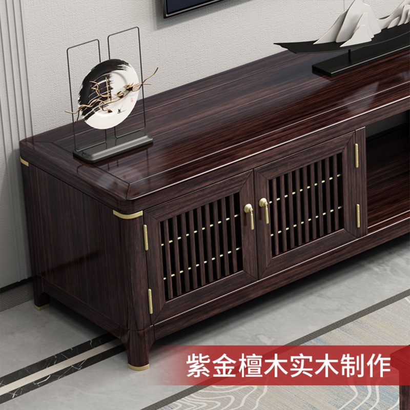 月影梳桐新中式电视柜紫金檀木实木伸缩两抽屉客厅储物落地柜红木家具