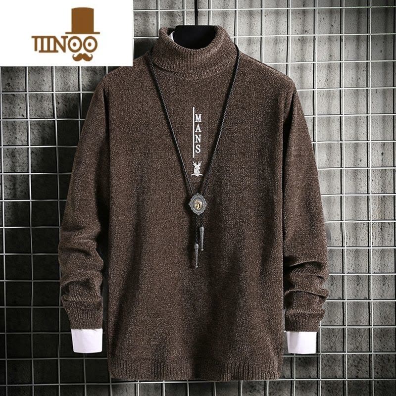 YANXU雪尼尔高领毛衣男韩版修身针织线衫潮流加厚男装打底上衣服图片