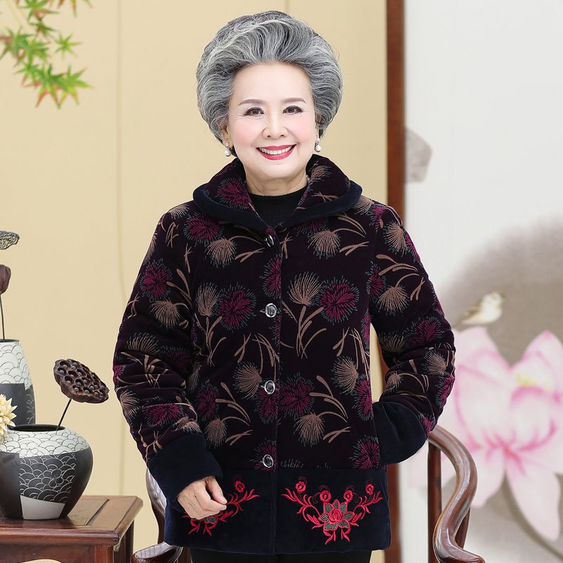 闪潮老年人冬装棉衣女奶奶装秋装厚外套妈妈装老太婆短款棉袄老人衣服