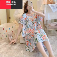YIBUSHENG2023新棉绸睡裙女季睡衣人造棉连衣裙子中长款大码家居服休闲造 加大码建议120-160斤 绵绸连衣裙-白色柳叶