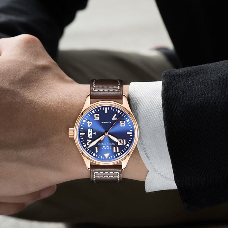 瑞士嘉年华Carnival手表男士全自动机械表 男士真皮带休闲时尚潮流简约防水男表大三针强劲夜光皮带腕表ms-8777c图片