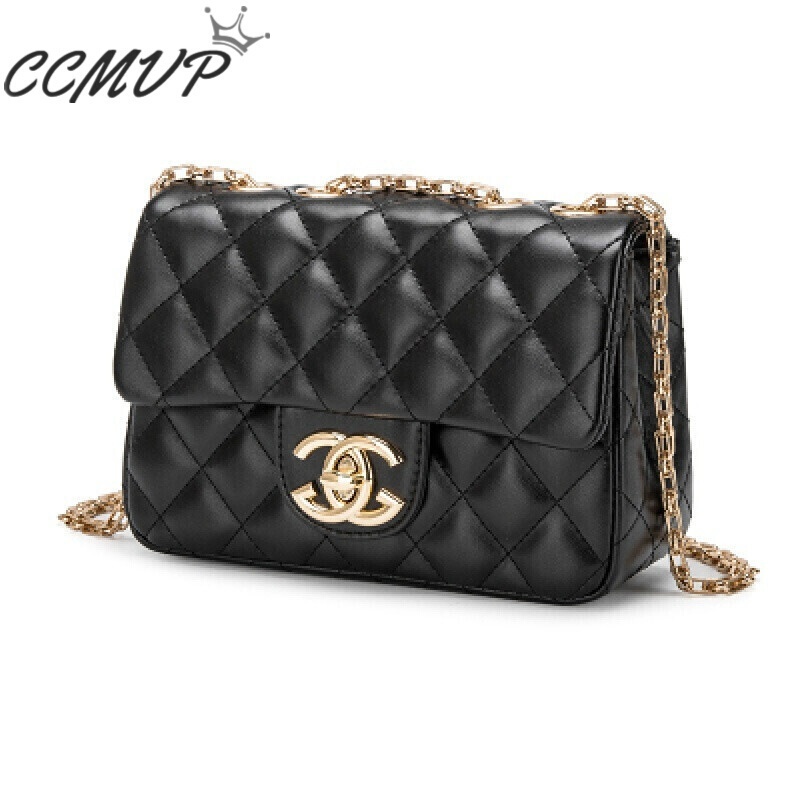 菱格链条包羊皮单肩斜挎包格子小包小香风包包潮黑色浅金纯链条小号