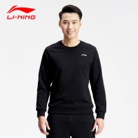 李宁(LI-NING)运动卫衣男常规款圆领套头衫春季新款宽松休闲上衣长袖薄外套运动服加绒保暖针织棉打底衫