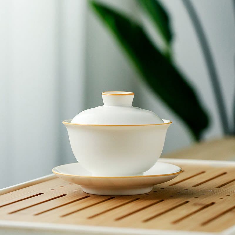 苏氏陶瓷茶具套装脂白简约功夫茶具带干泡茶盘套组图片