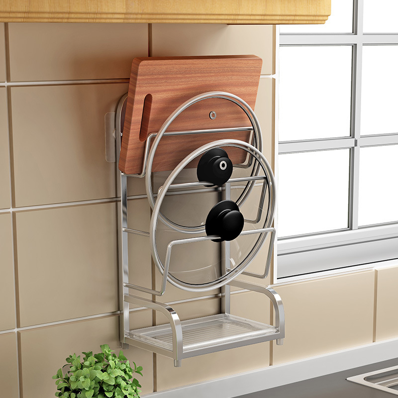 弘拜304不锈钢锅盖架 免打孔厨房砧板架 案板架壁挂架锅盖沥水架