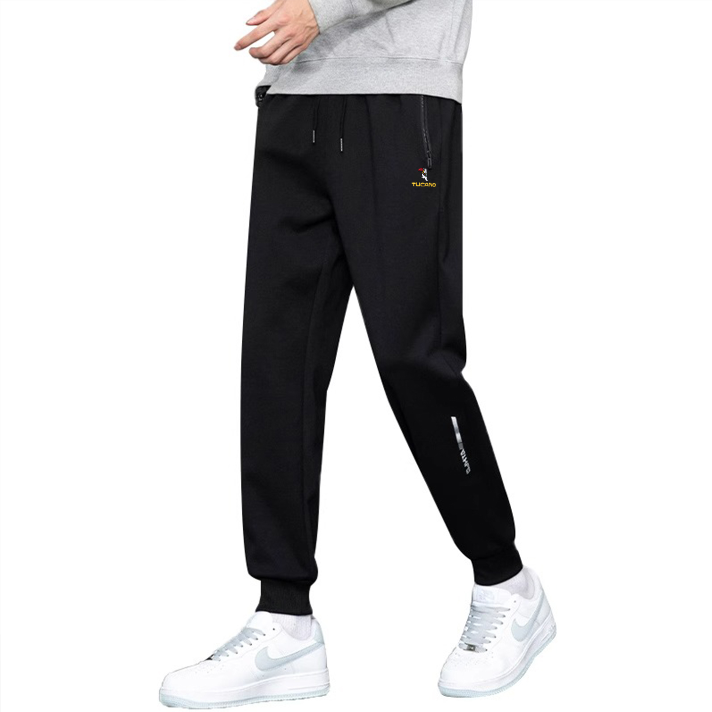 啄木鸟男款刺绣裤子男春秋季加绒加厚长裤直筒休闲运动薄款卫裤裤高清大图