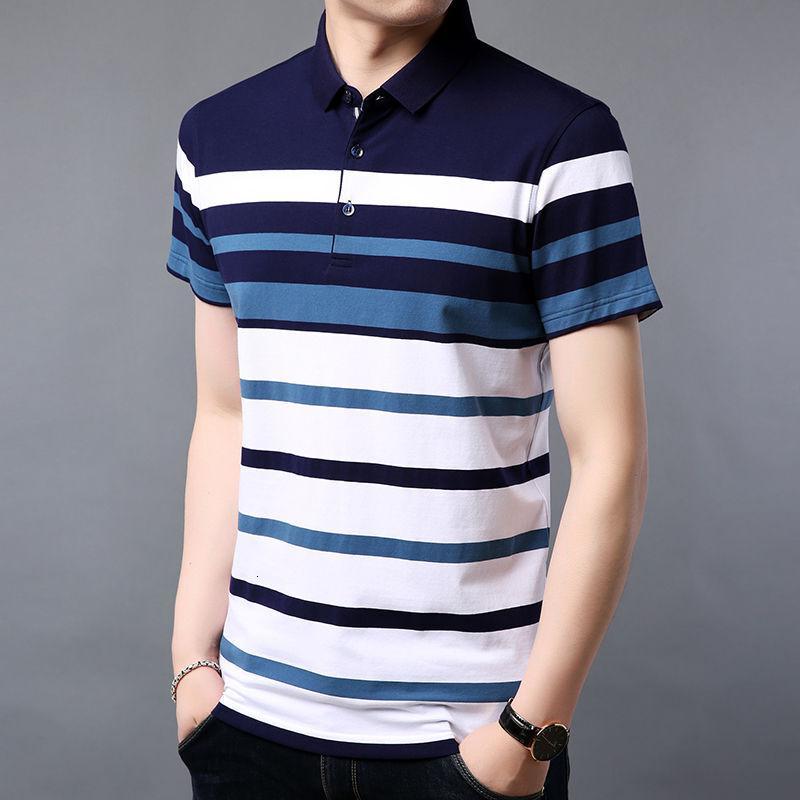 梵克公牛20夏季男士棉短袖t恤条纹青年宽松polo衫休闲有领体恤衫夏天