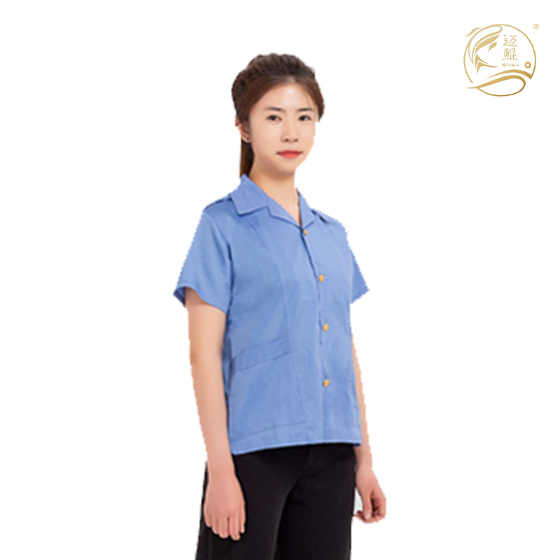 夏季蓝灰色轻薄透气蓝灰府绸短袖工作服(女款)P-001短款劳保服可定制高清大图
