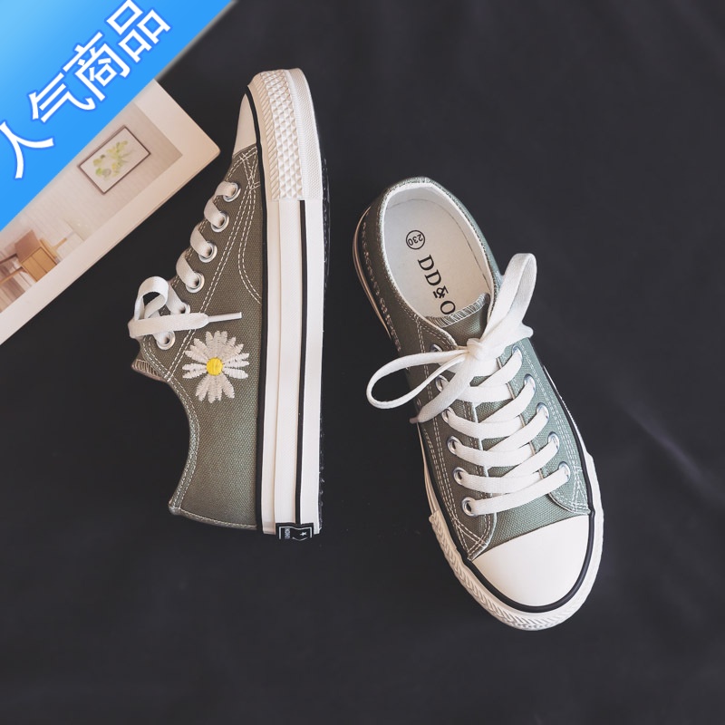 SUNTEK夏季超火小雏菊帆布鞋女款2023新款夏款百搭休闲布鞋球鞋小众鞋子高清大图