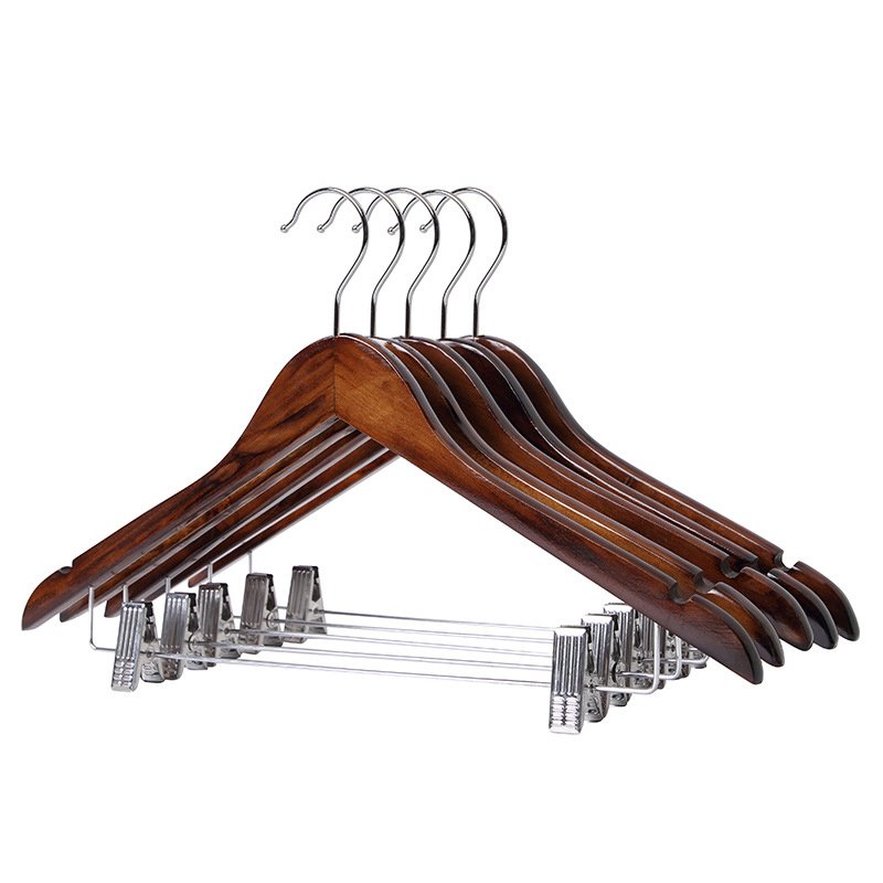 优诗提念YSTN-YJ08 实木圆钩带夹子款衣架5个/组(计价单位:组) 复古色高清大图