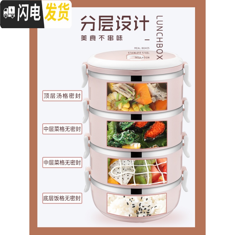 三维工匠简约不锈钢饭盒保温分格1成人可爱便当盒学生2韩国3多层4带盖餐盒 二层北欧蓝+餐具高清大图