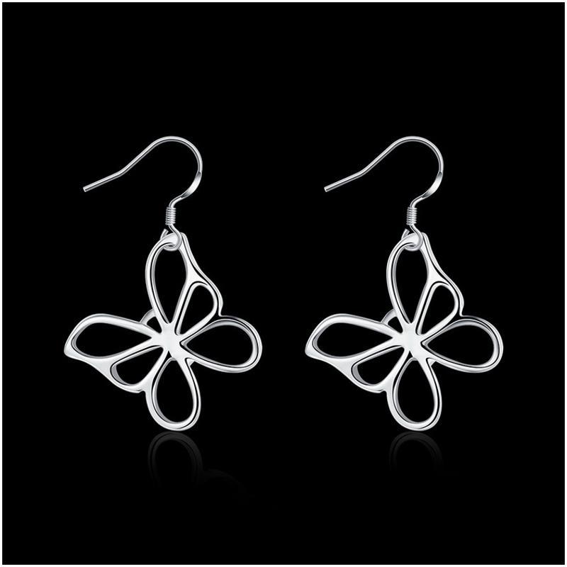 E011Women silver plated earring镀925纯银时尚甜美蝴蝶耳环耳饰