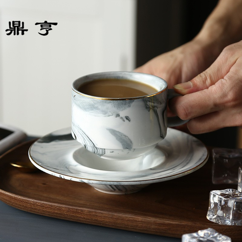 鼎亨北欧式简约创意大理石纹陶瓷咖啡杯碟套装英式下午茶红茶描金
