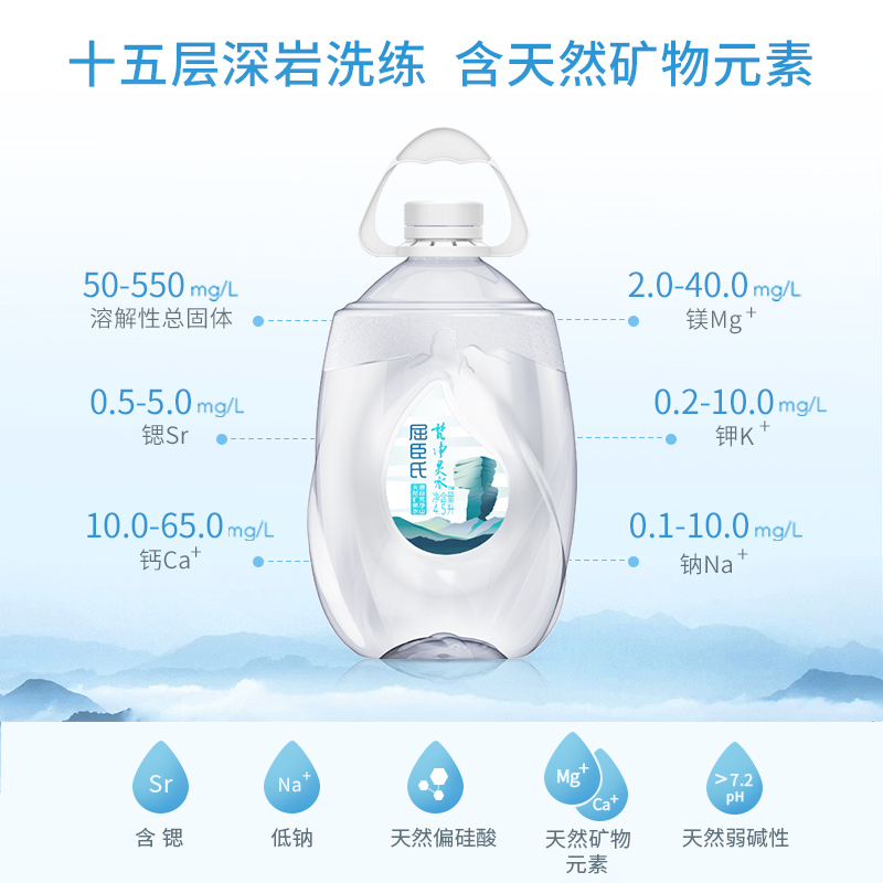 屈臣氏(Watsons)梵净灵水天然矿泉水 4.5L*4瓶 整箱装