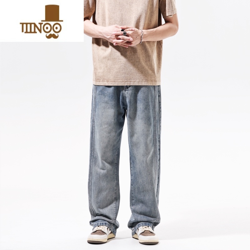 YANXU2023夏新牛仔裤男款美式街头复古休闲宽松直筒百搭阔腿搭搭阔高清大图