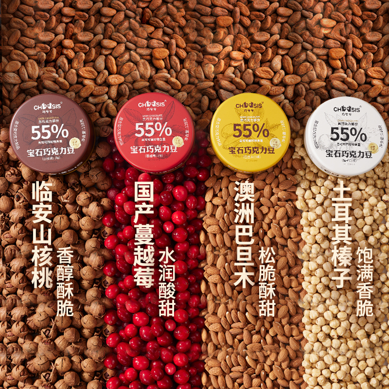 巧兮兮宝石巧克力豆(蔓越莓128g+山核桃味118g)组合装 休闲零食高清大图