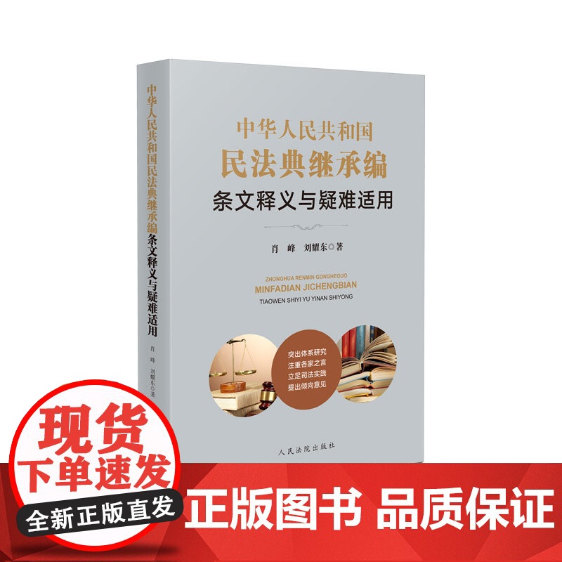 正版 中华人民共和国民法典继承编条文释义与疑难适用 肖峰 刘耀东 著 人民法院出版社 9787510934902