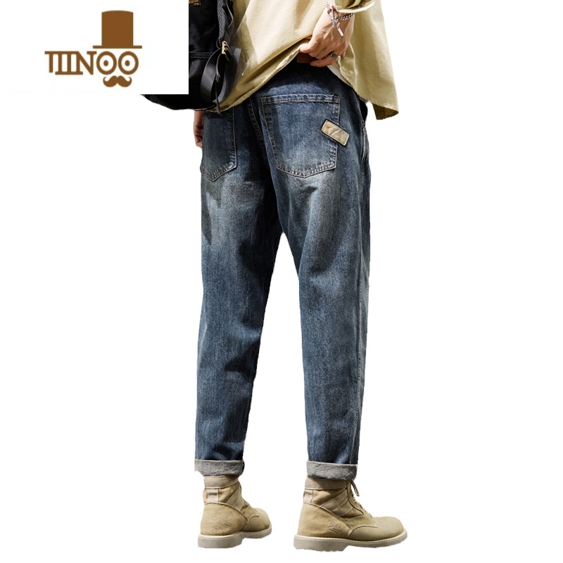 YANXU秋季牛仔裤男士宽松直筒工装大码2023潮牌男装九分休闲长裤子高清大图