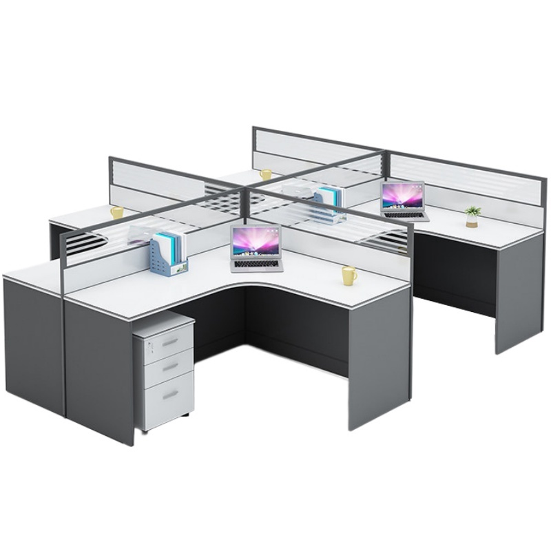 攸形办公桌含活动柜四人280*240*110cm张高清大图