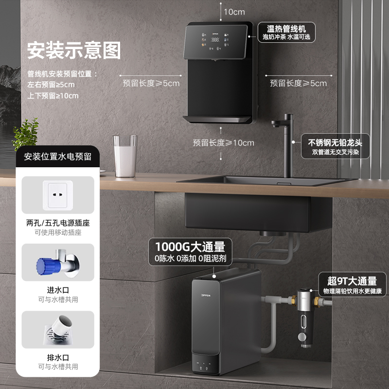 OPPEIN欧派净水器 管线机YR-CD1家用即热即饮六段控温壁挂式直饮记忆智饮触控全通量匹配UV杀菌[温热款]免费安装
