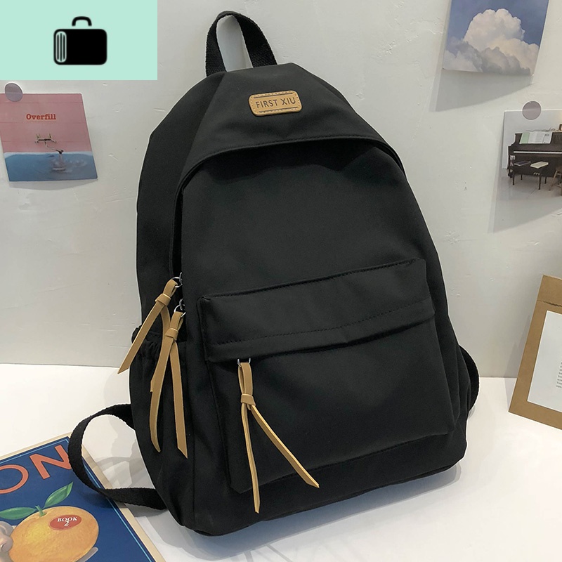 双肩包女2020年新款时尚潮流背包男韩版百搭尼龙布大容量学生书包NEW LAKE 黑色（不带挂件）