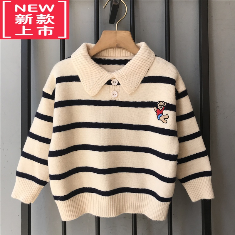 可莉允男女童翻领针织毛衣2022春秋新款中小童洋气POLO衫宝宝套头上衣潮