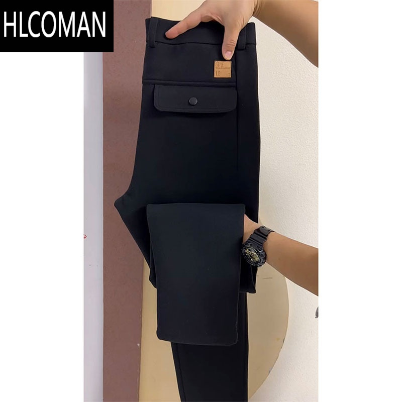 HLCOMAN长裤男轻奢商务休闲裤毛呢小直筒西装裤百搭弹力舒适男裤