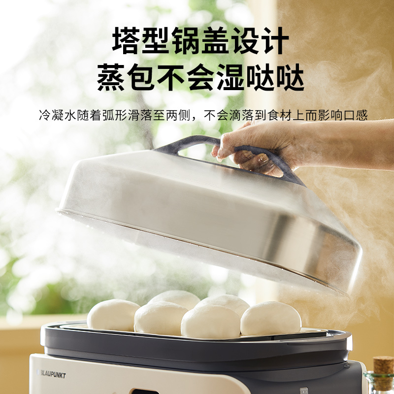 蓝宝(BLAUPUNKT)电蒸锅不锈钢蒸锅电煮锅家用多功能锅智能预约蒸炖一体煮蛋器蒸包子炖锅BP-ZG06!高清大图