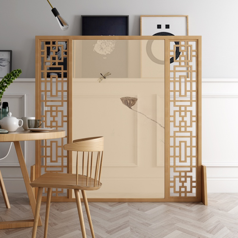 森美人屏风隔断客厅简约现代时尚卧室小户型布艺玄关座屏遮挡家用新中式 北美胡桃木（180*180cm）整装