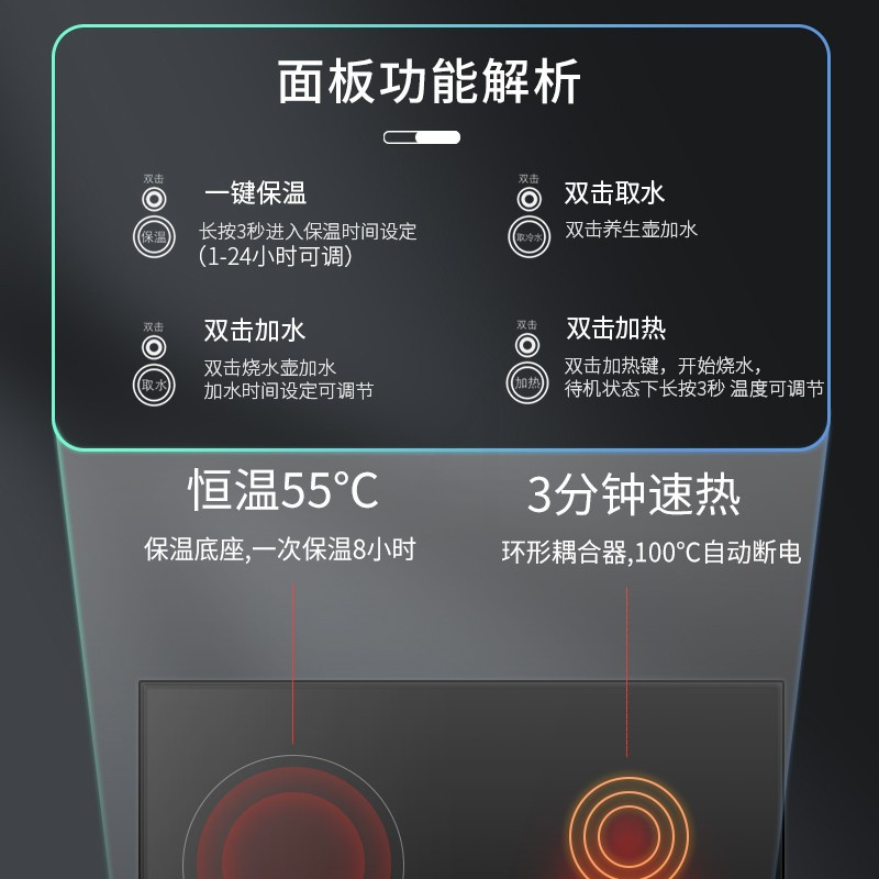 美菱(MeiLing)茶吧机 免安装家用多功能智能双显遥控可折叠双出水口下置水桶立式饮水机 遥控可折叠[莫兰迪灰冷热款]